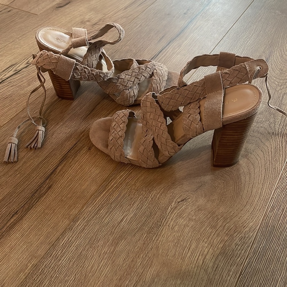 BCBGeneration Suede woven heels with ankle ties and tassels